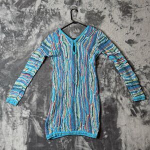 Women’s Coogi Sweater Dress Size Small Long Sleeve Blue Multi Color Knit